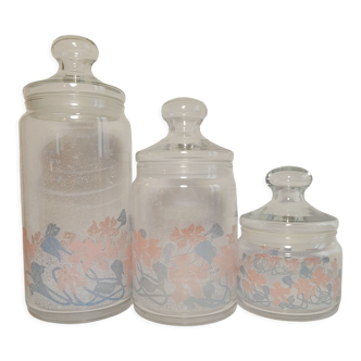 Set of 3 vintage Luminarc glass jars / candy boxes