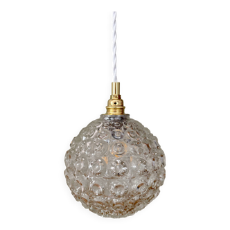 Suspension globe vintage en verre moulé