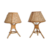 Pair of cane and bamboo lamps