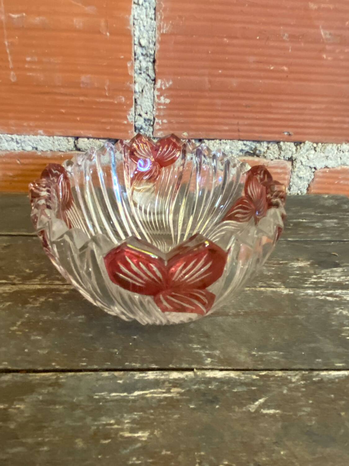 Vintage Crystal Pocket Bowl ANNE HUTTE Rose Decor #D661