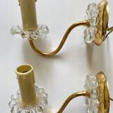 Pair of glass and gold metal wall lights from the 1960s