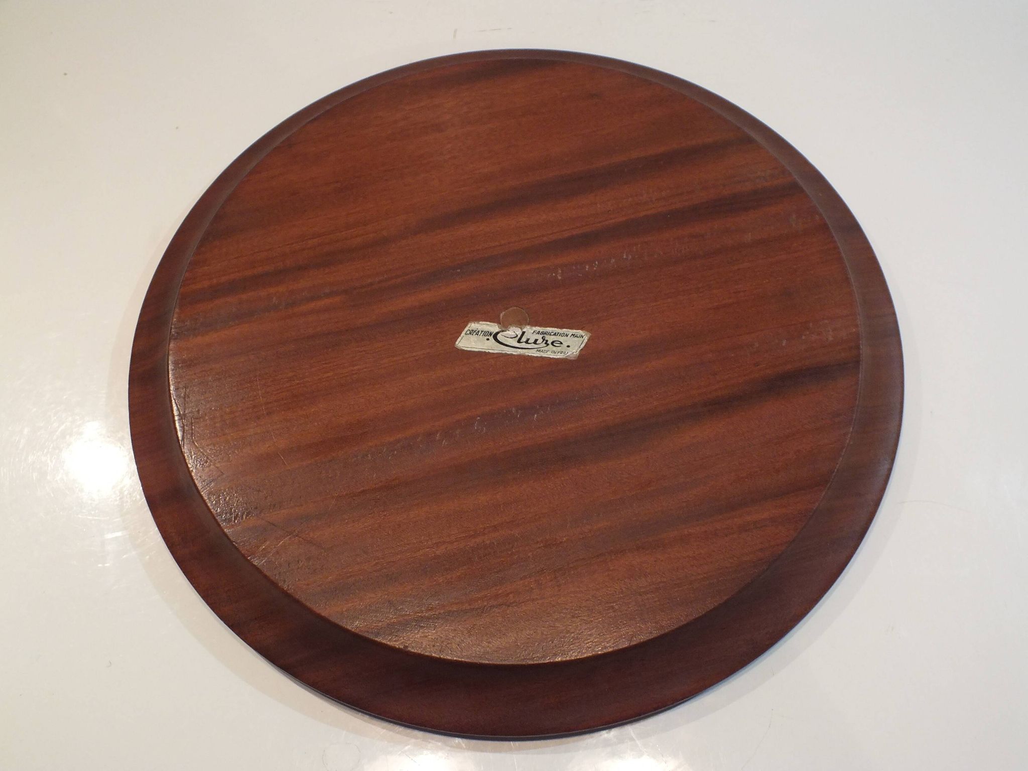 Large teak cheese board 1970 with bell, Cluze creation