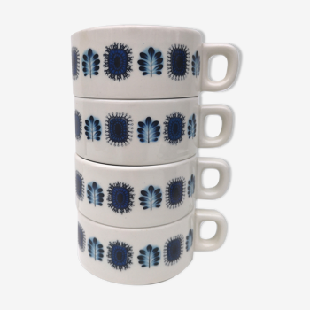 Set of 4 large vintage cups, Scandinavian pattern