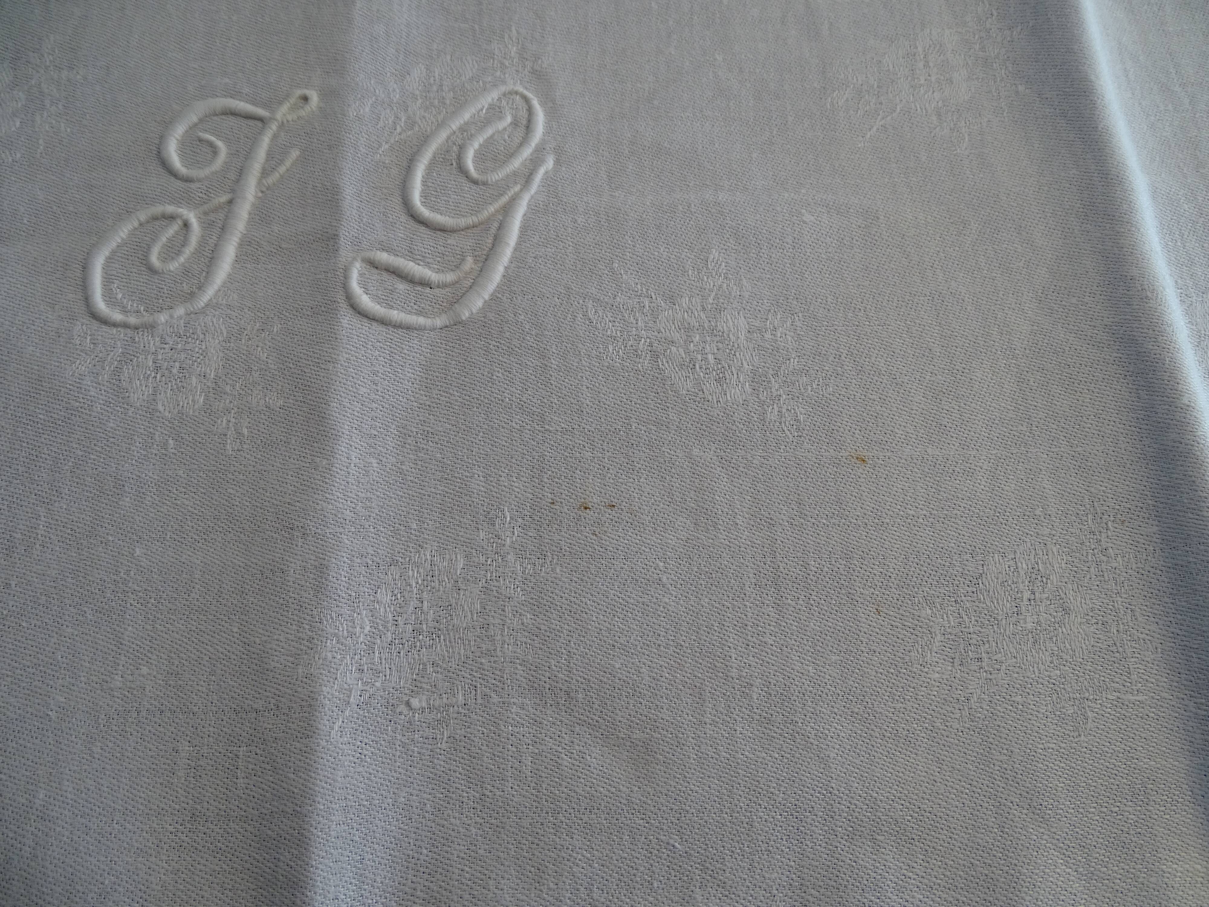 Lot de 10 serviettes de table brodées coton damassé monogramme J.G