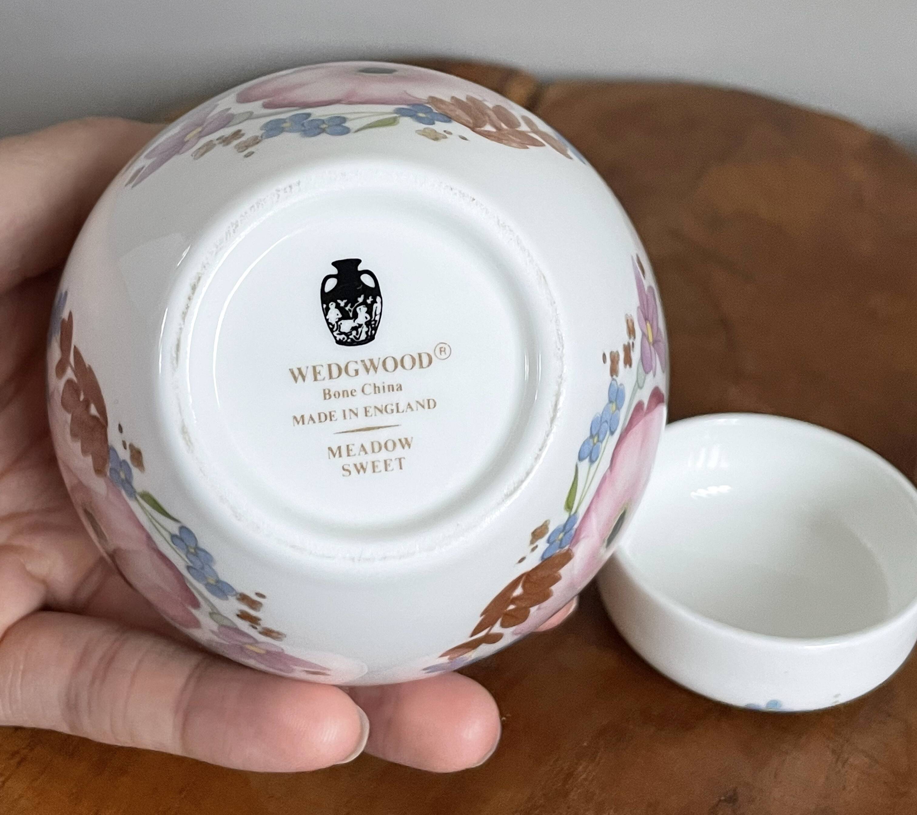 Wedgwood "Meadow Sweet" Ginger Jar, Decorative Storage Pot, Bone China with Pink and Blue Flowers