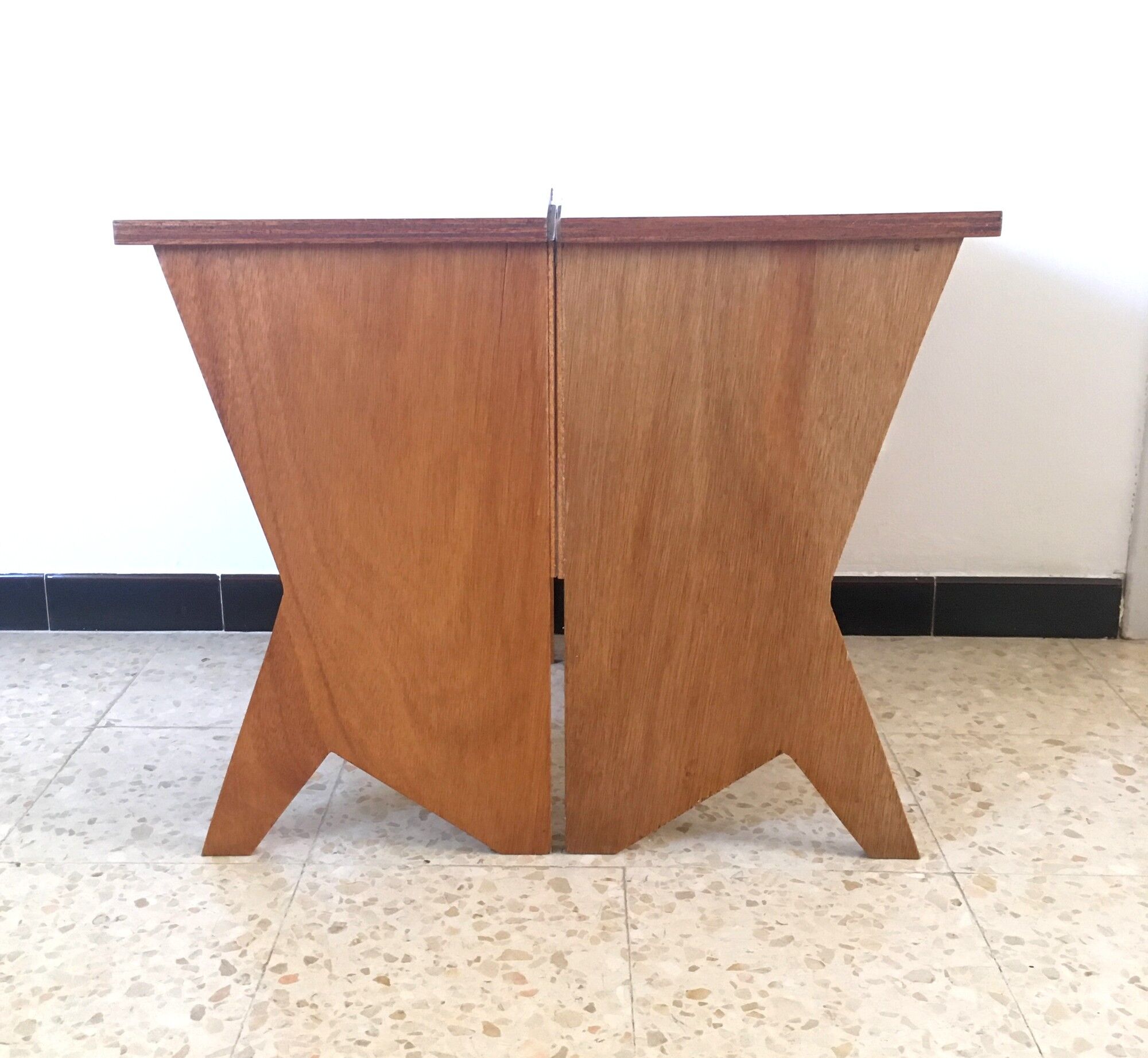 2 vintage bedside tables compass feet 50s