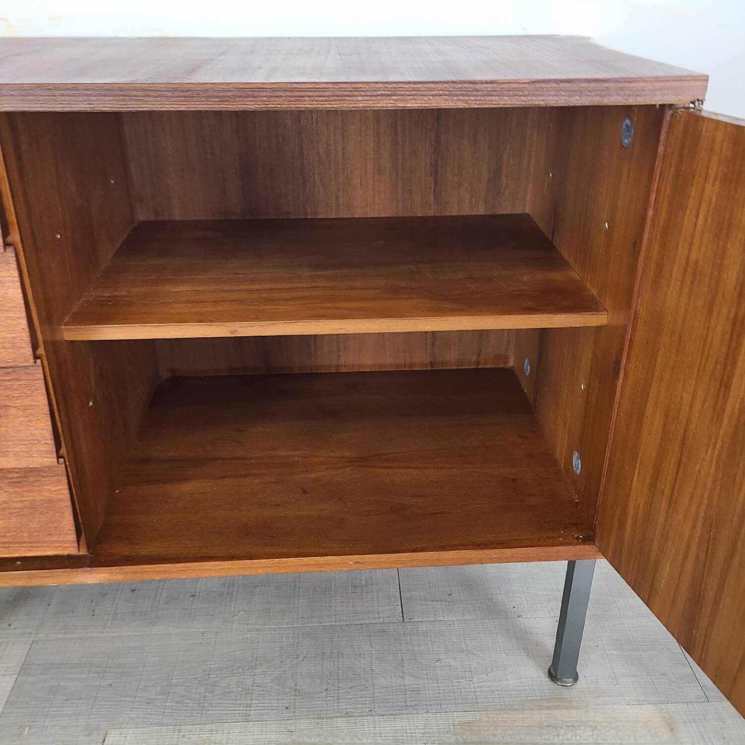 Modernist teak enfilade vintage 1960s design by Louis Paolozzi.