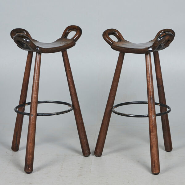 Paire de tabourets Sergio Rodrigues, espagnols brutalistes, modele Marbella vintage