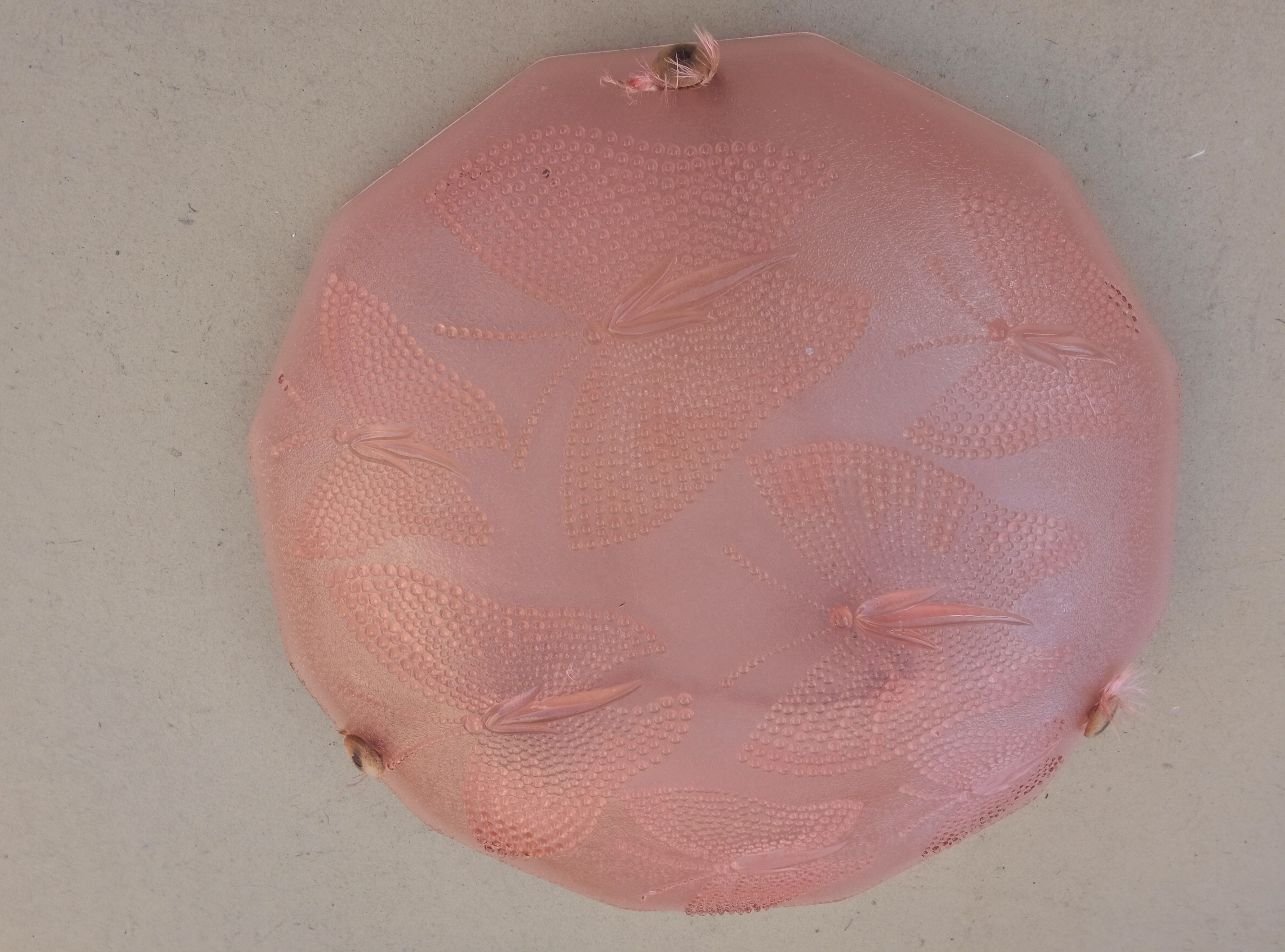 Art Deco ceiling lamp in pink pressed molded glass -