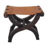 Spanish leather and oak folding stool, 1950's