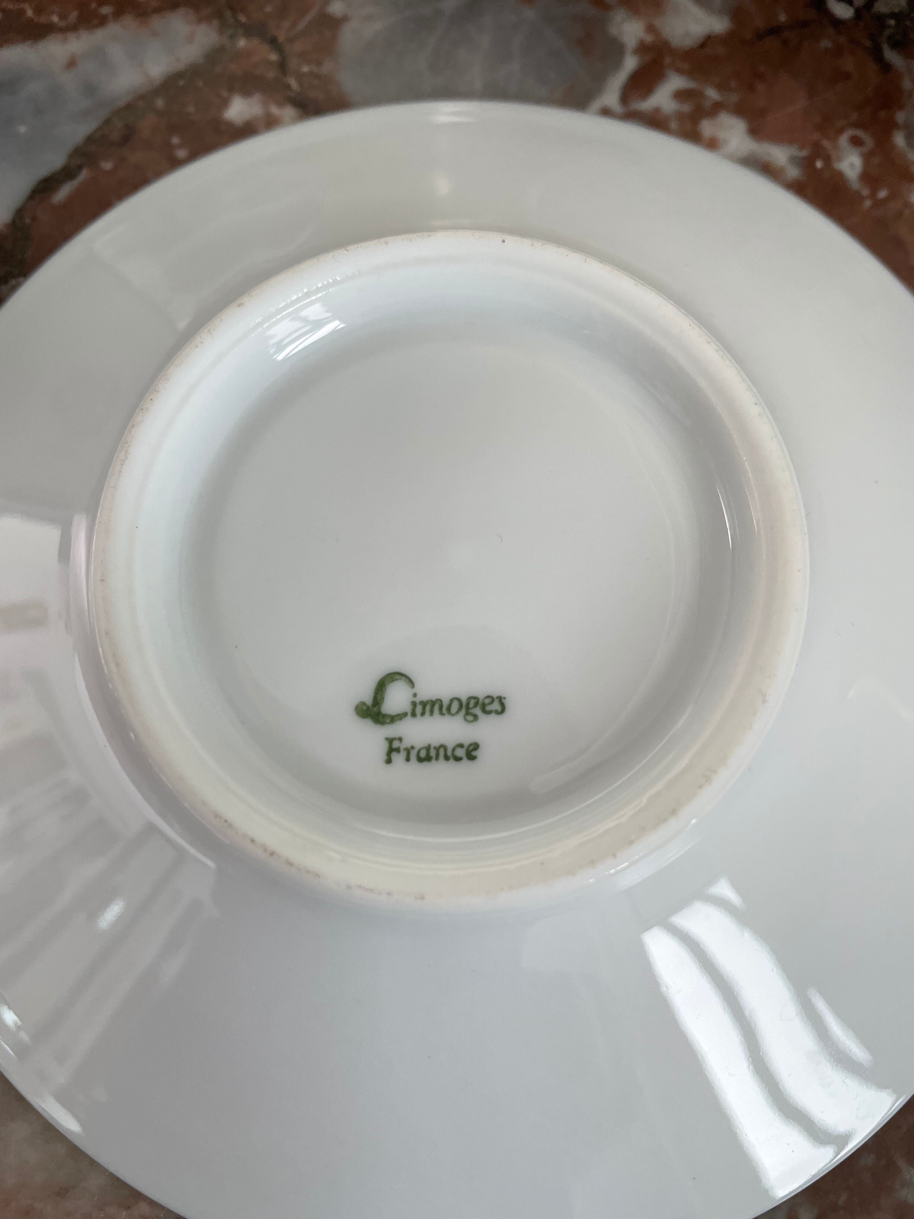 Vintage, coffee service, tea, Limoges, Flowers, cipher, 11 cups and under cups, teapot, 27 pieces