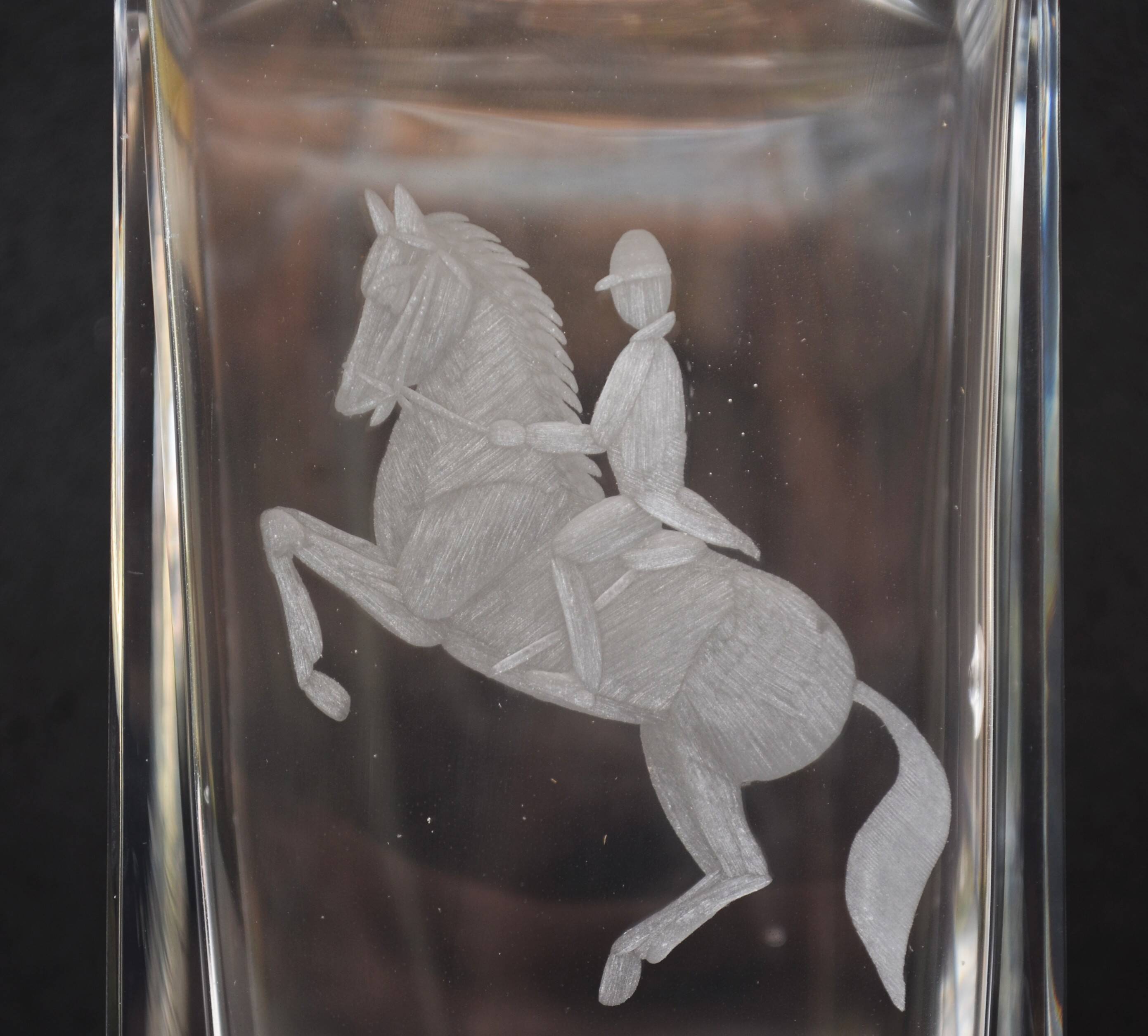 Vintage Mid Century Whiskey Square Engraved Jockey Decanter Lead Crystal