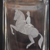 Vintage Mid Century Whiskey Square Engraved Jockey Decanter Lead Crystal