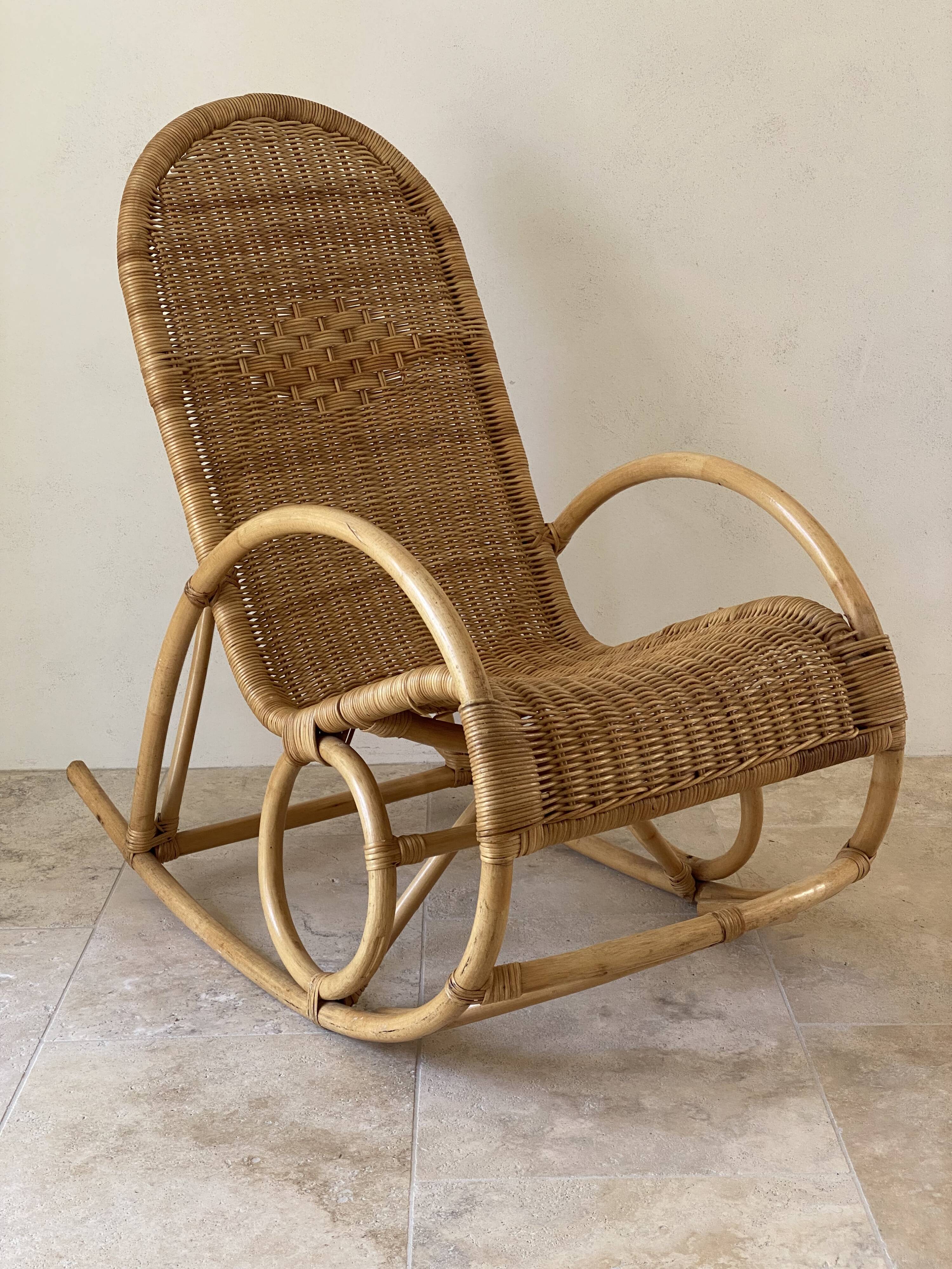 Natural rattan rocking chair.