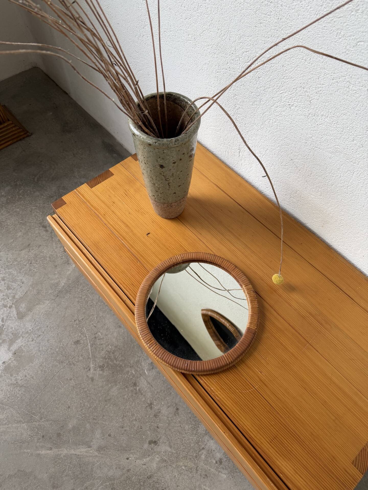 Woven wicker round mirror 1960