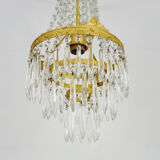 Old balloon chandelier with three floors, glass tassels. 50s 60s