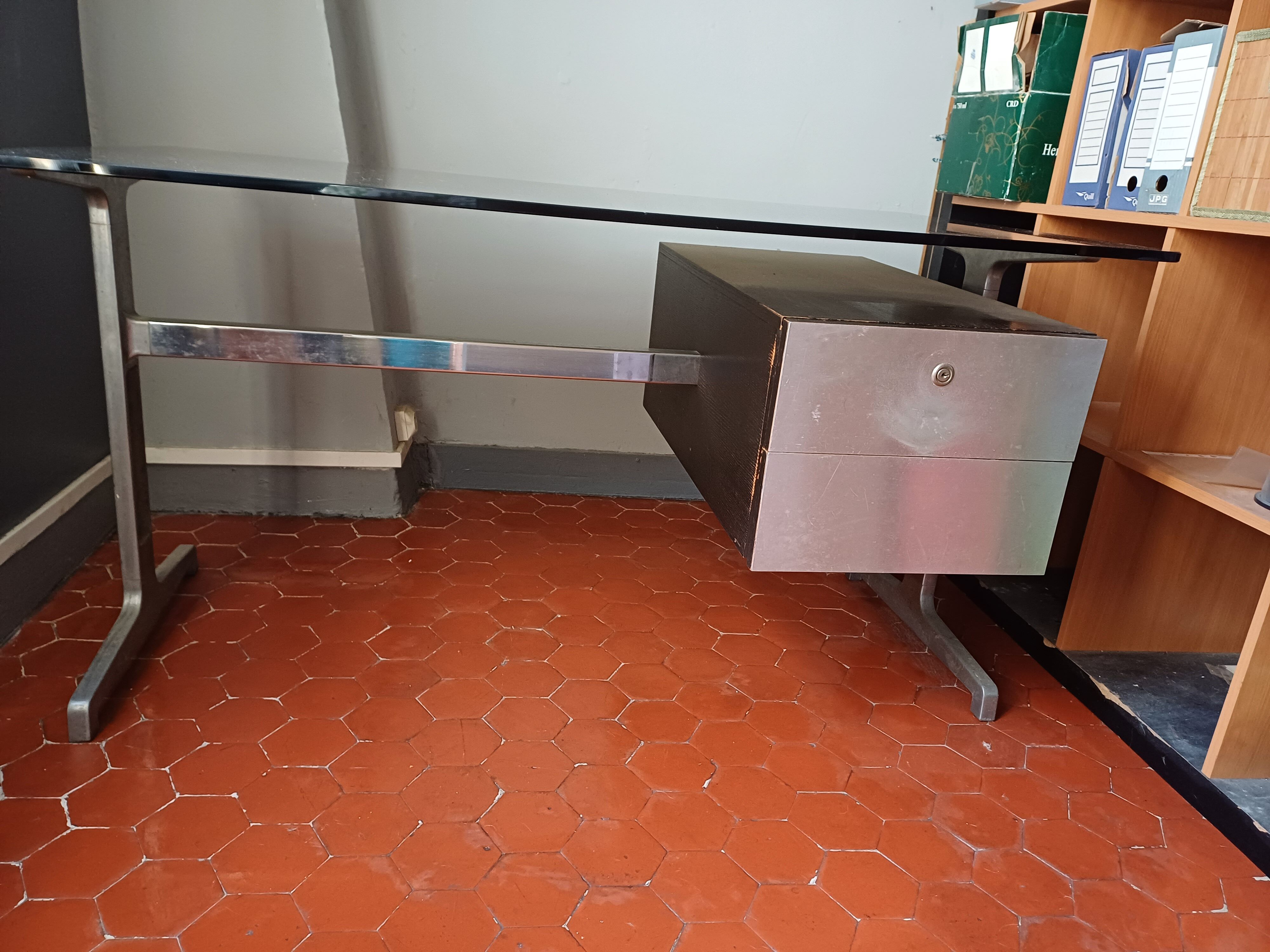 Bureau design vintage plateau verre style etienne fermigier 1970