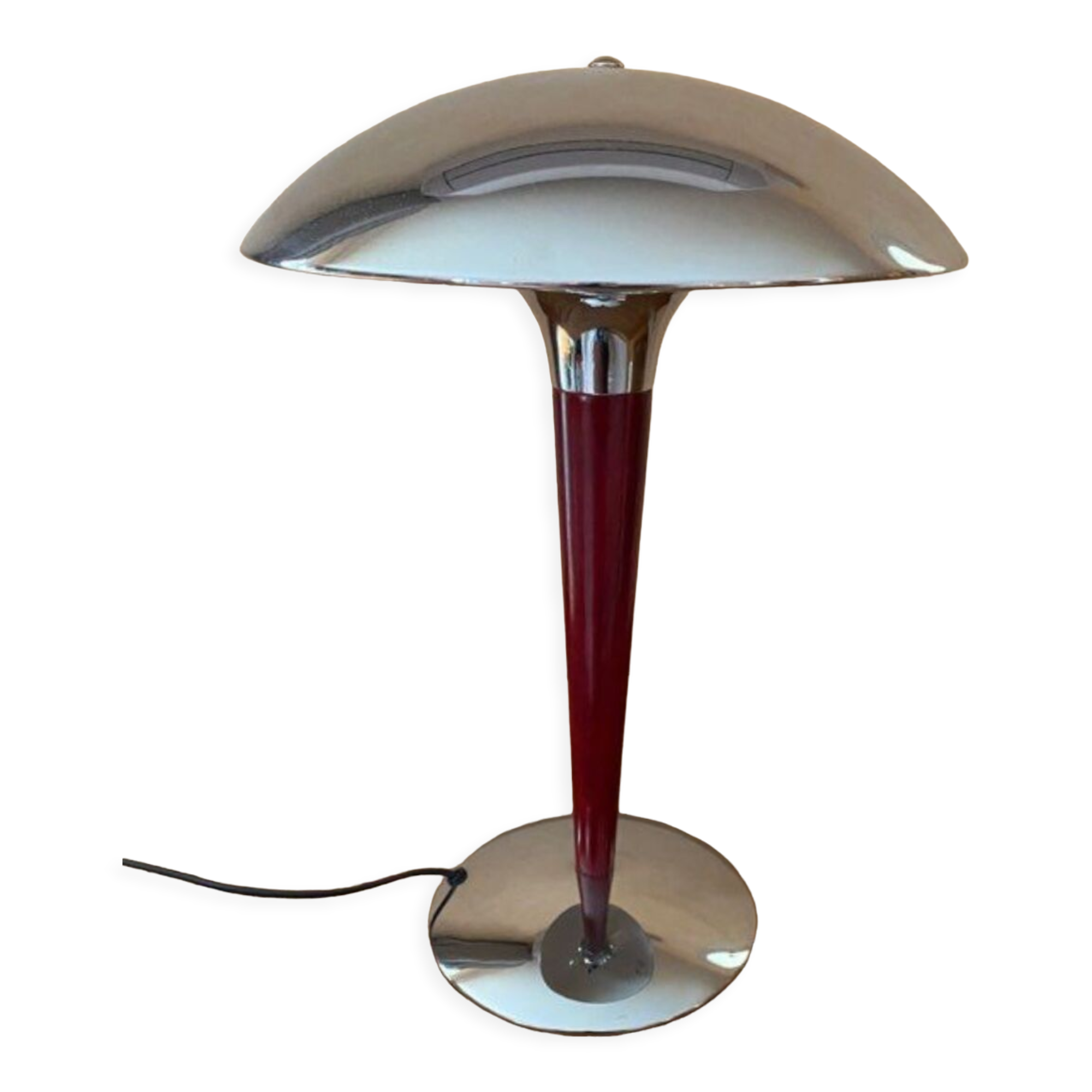 Lampe champignon 1980 chromé et marron acajou