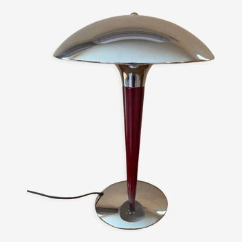 Mushroom lamp 1980 chrome and mahogany brown