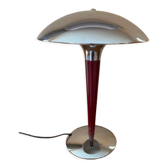 Lampe champignon 1980 chromé et marron acajou