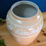 Beige textured ceramic vase with fruit decoration in a raised band, 32cm, numbered