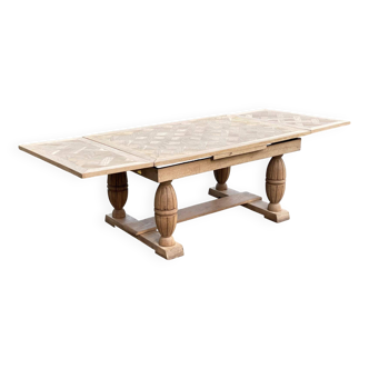 Table de monastère art déco extensible rénovée en chêne brut 250cm