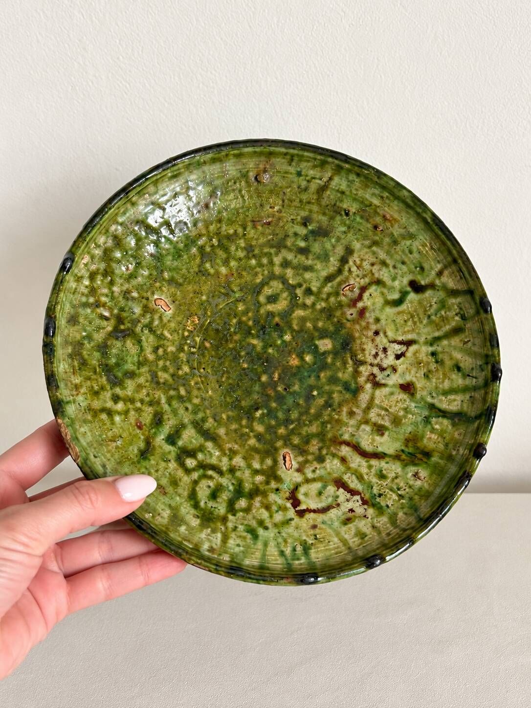 Old Tamegroute bowl, green glazed ceramics, pottery, catch-all.