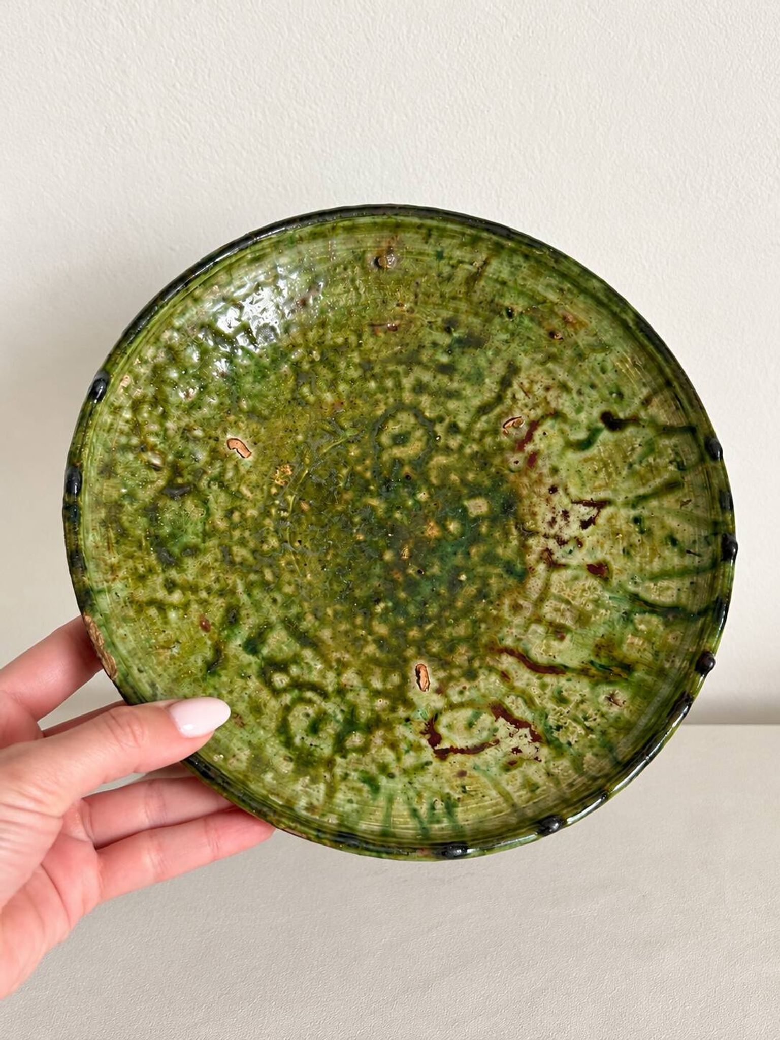 Coupe, vide-poche Tamegroute ancienne en céramique vernissée verte