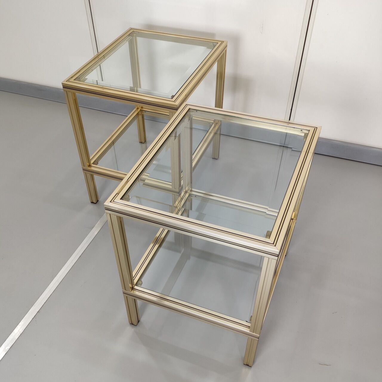 Pair gold Pierre Vandel side tables