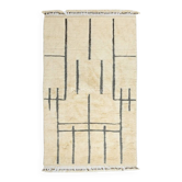 Tapis Tulu de style marocain fait à la main en laine naturelle non teinte, couleur beige, tapis moderne noué à la main avec franges.