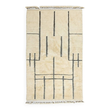 Handmade Moroccan style Tulu Rug Made of Natural Un-Dyed Wool, Beige Color Modern Hand Knotted Carpet with Fringe