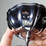 6 vintage bistro-style stainless steel dessert bowls on stands