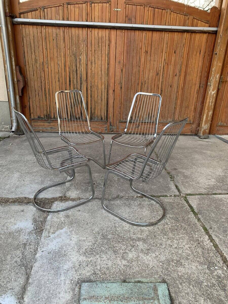 Lot de 4 chaises cantilever chromées argentées par Gastone Rinaldi, Italie années 1970