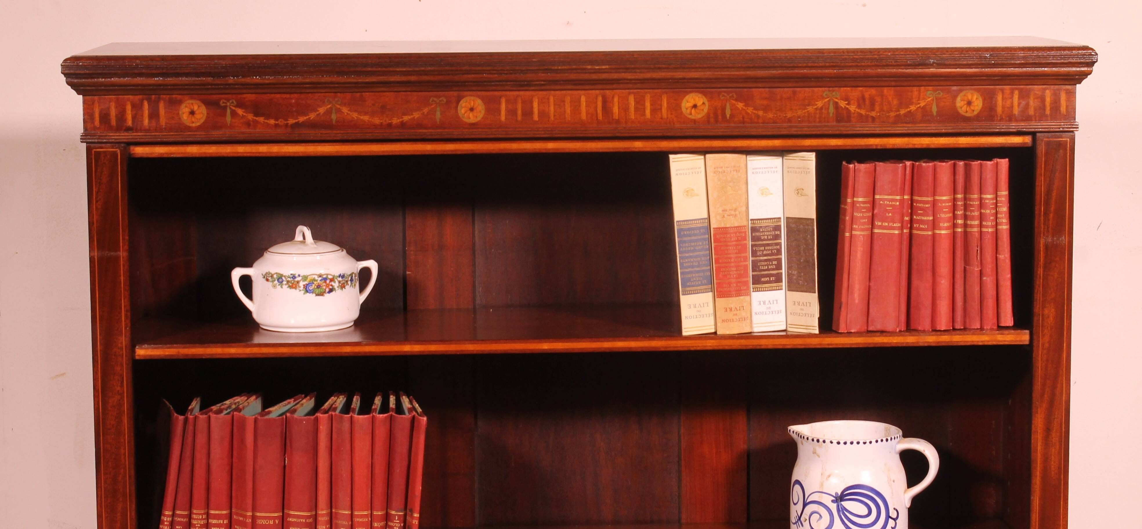 open mahogany library with inlays - 19th century