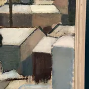 Original Swedish Oil on Canvas – "Winter Night in the City" by Helmer Forslund – Signed – Vintage and Framed – 45 × 37 cm (17.7" × 14.6")