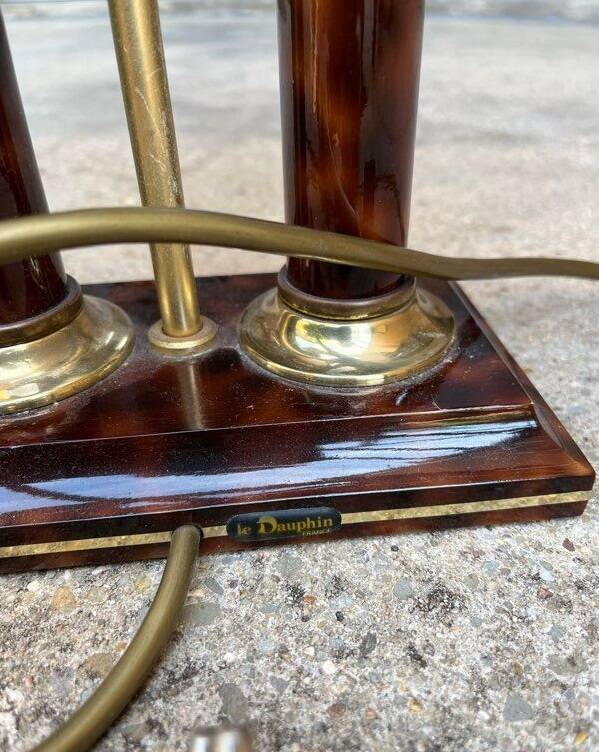 Double column lamp "Le Dauphin" – Turtle shell effect and brass