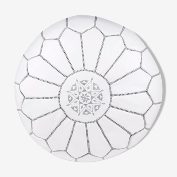 Grey white leather ottoman 35 CM x 55 CM