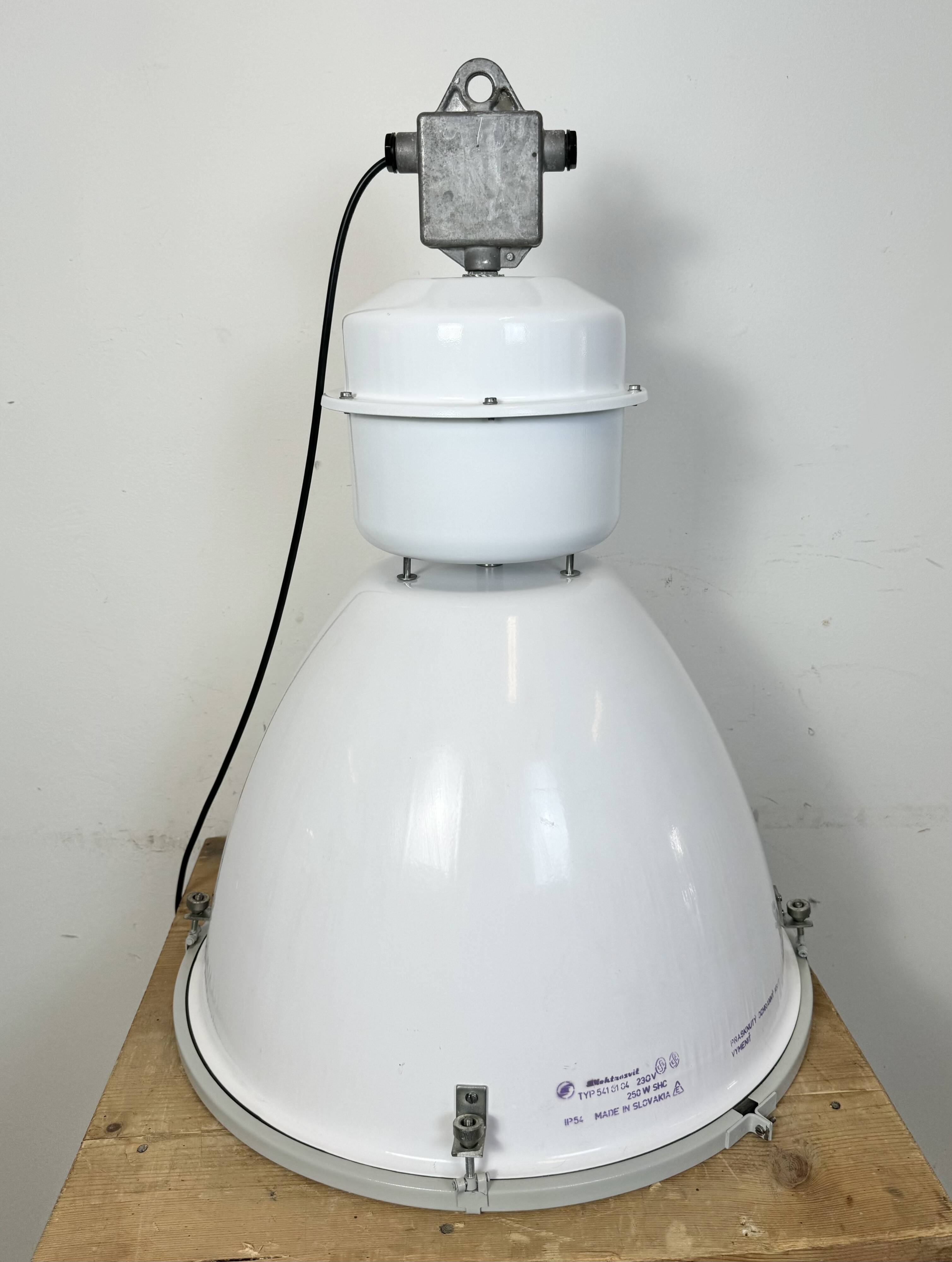 Large White Enamel Industrial Factory Lamp with Glass Cover, 1990s