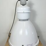 Lampe d'usine industrielle en métal émaillé blanc et verre, 1990