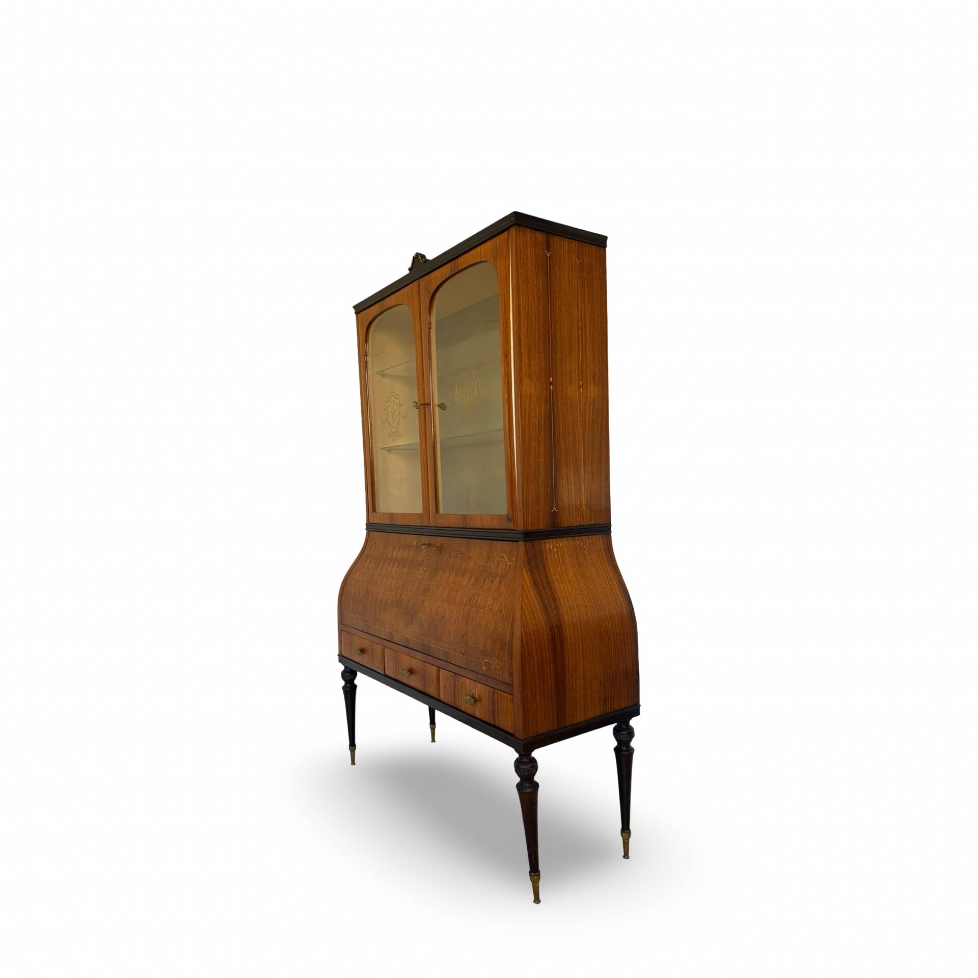 Secretary credenza in marquetry in the Italian Louis XV style from the mid-century, 1960.