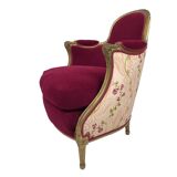 Bergère in gilded wood trimmed with fuchsia silk and velvet, art deco inspired by Louis XVI