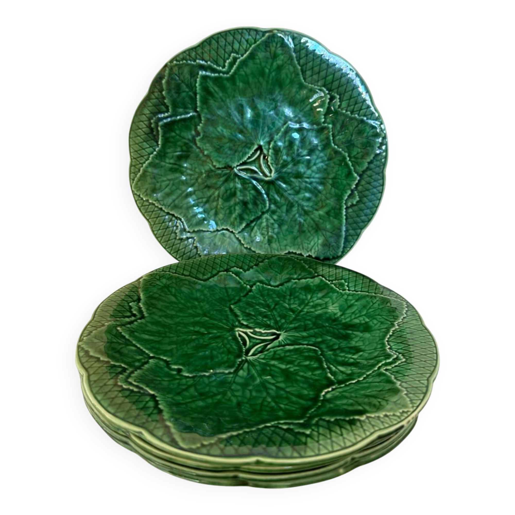 Set of 5 dessert plates in barbotine, vine leaf model Gien