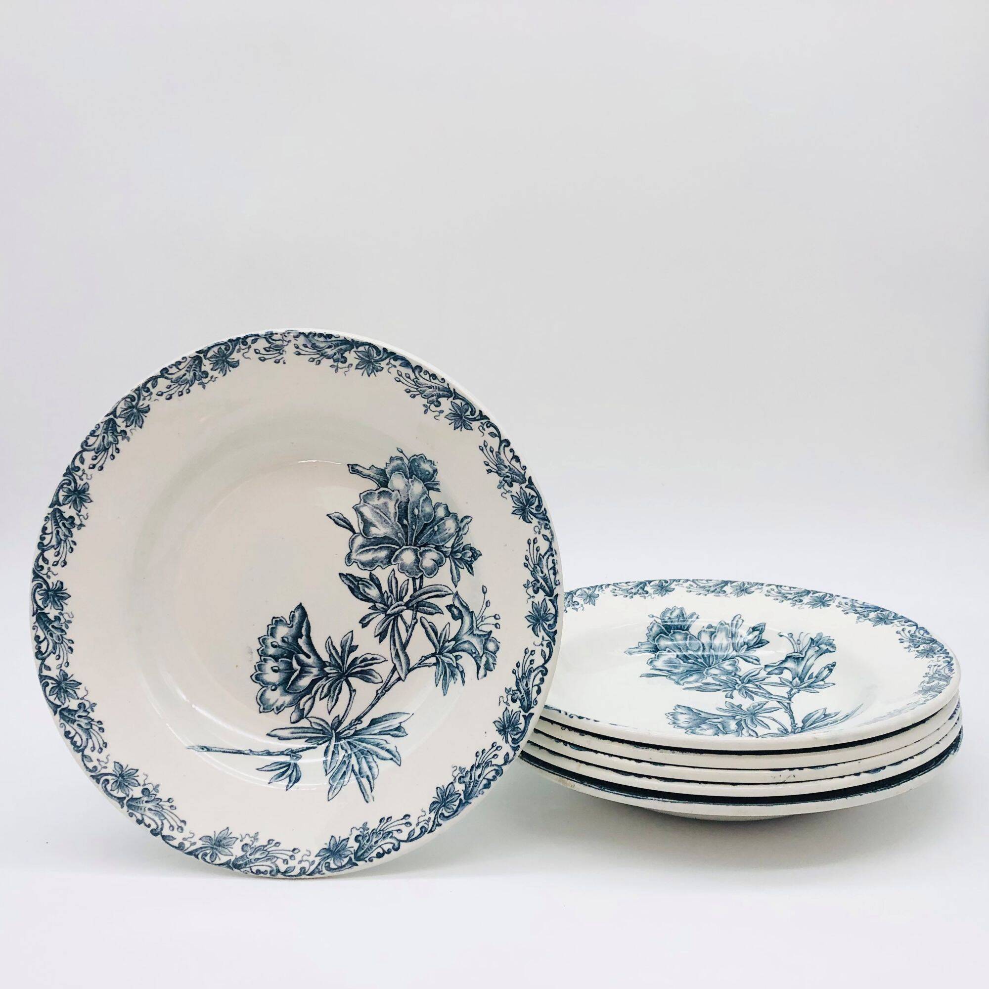 6 Assiettes Creuses “St-Amant- Grands Établissements Céramique"