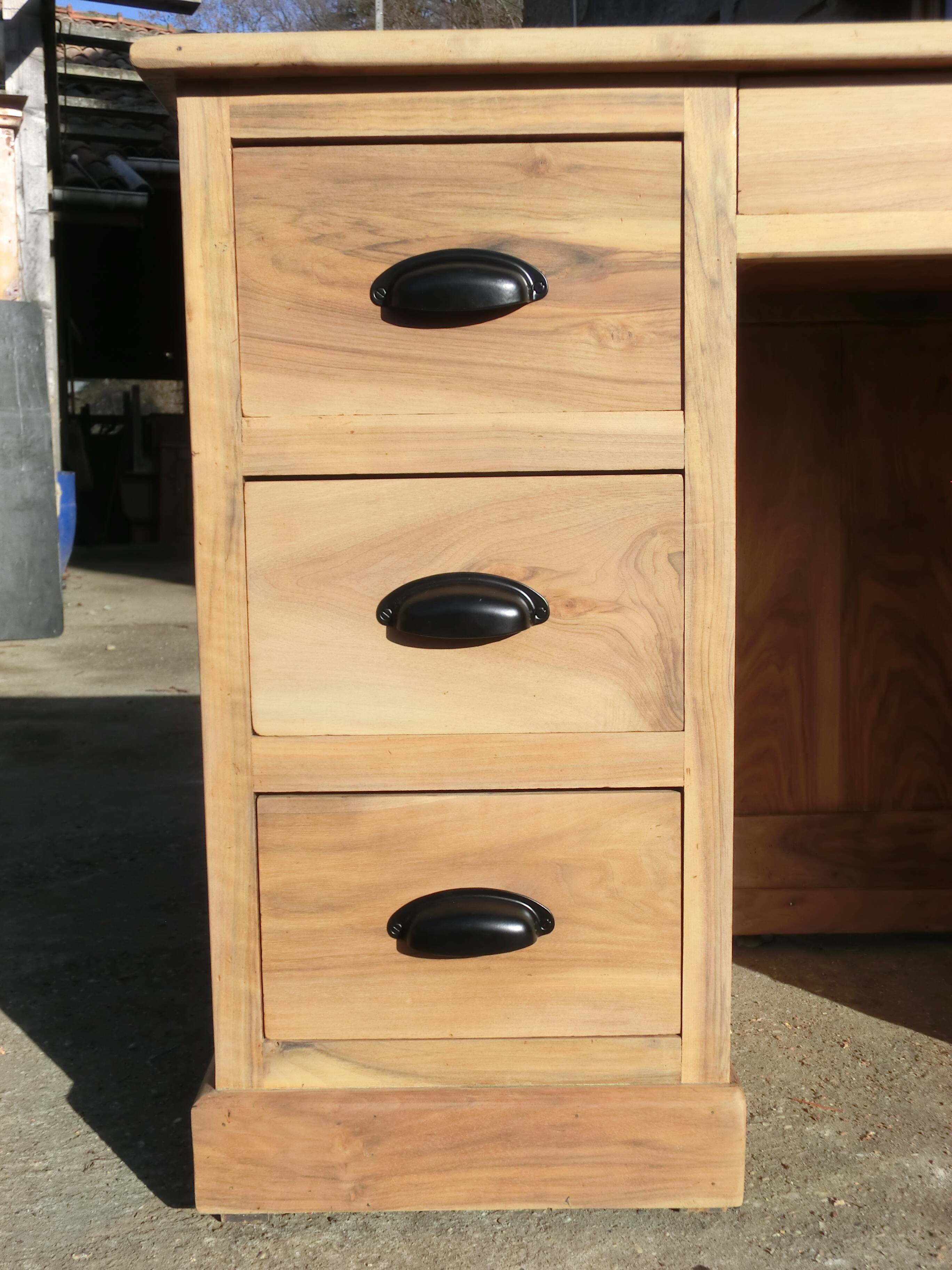 Magnificent old professional desk counter made of solid light walnut.