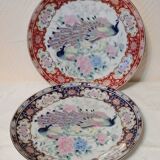 Set of 2 decorative plates Japanese peacock decoration with chrysanthemums