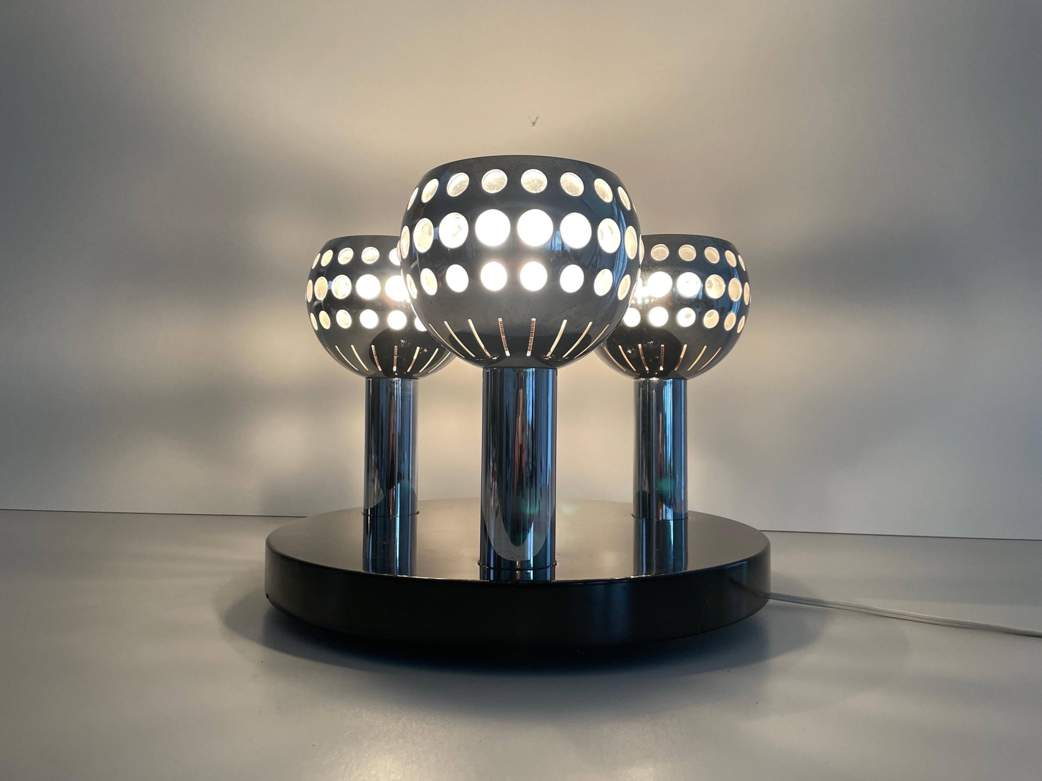 Mid-century ceiling light with 3 shades and wooden base, 1960s, Italy.