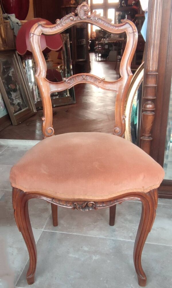 Paire Anciennes Chaises Rocaille Assises Velours /Bois Sculpté