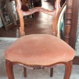 Paire Anciennes Chaises Rocaille Assises Velours /Bois Sculpté