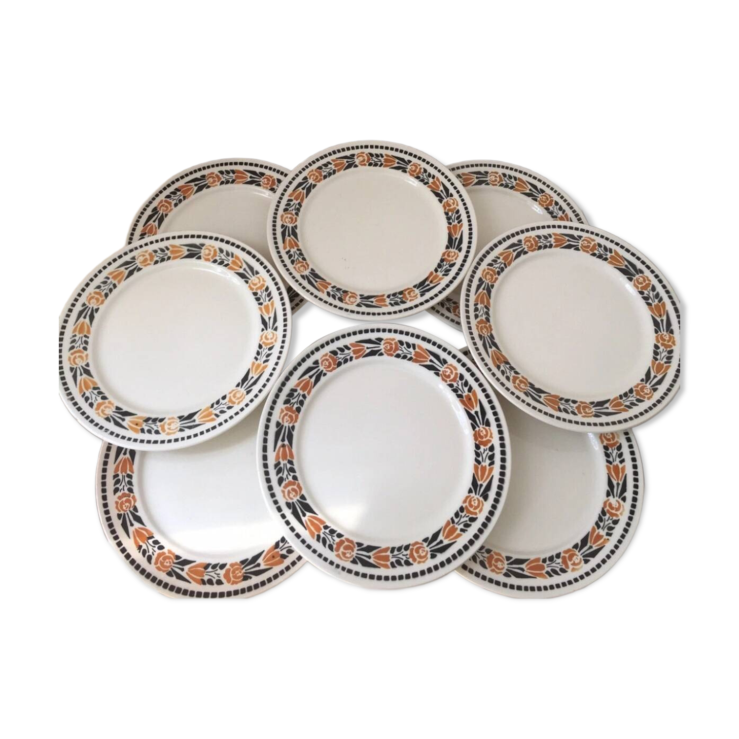 Assiettes à desserts Terre de Fer décor fleurs Badonviller Denise