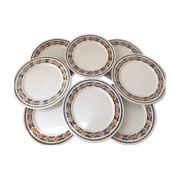 Terre de Fer dessert plates with floral decoration by Badonviller Denise